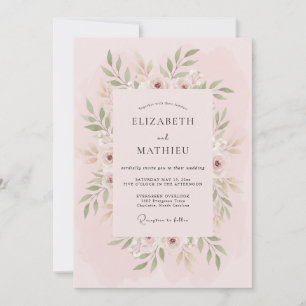 Rosa Florale Hochzeitsgirlande Einladung