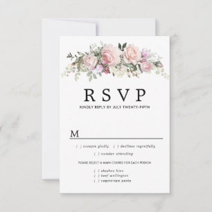 Rosa florale Hochzeitskarte RSVP, Wahlmöglichkeite RSVP Karte