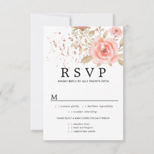 Rosa florale Hochzeitskarte RSVP, Wahlmöglichkeite RSVP Karte