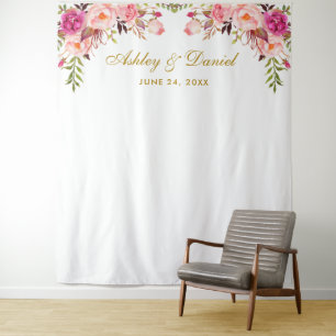 Rosa florale Hochzeitskugel Foto Booth Prop Wandteppich