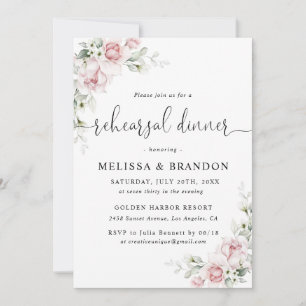Rosa florale Hochzeitsprobe-Dinner-Einladungen Einladung