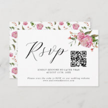 Rosa florale Hochzeitsstiftung QR Code RSVP Karte
