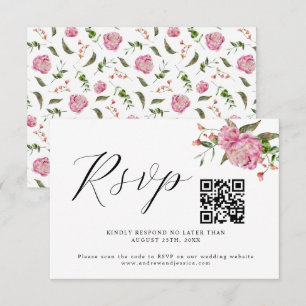 Rosa florale Hochzeitsstiftung QR Code RSVP Karte