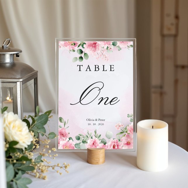 Rosa Florale Hochzeitstisch-Nummer Einladung (Von Creator hochgeladen)