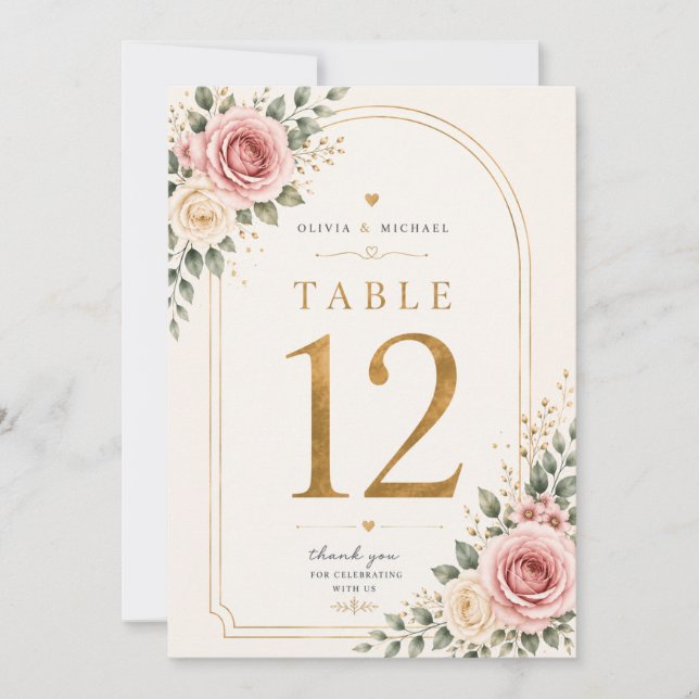 Rosa Florale Hochzeitstisch-Nummern Karten | Wat (Vorderseite)
