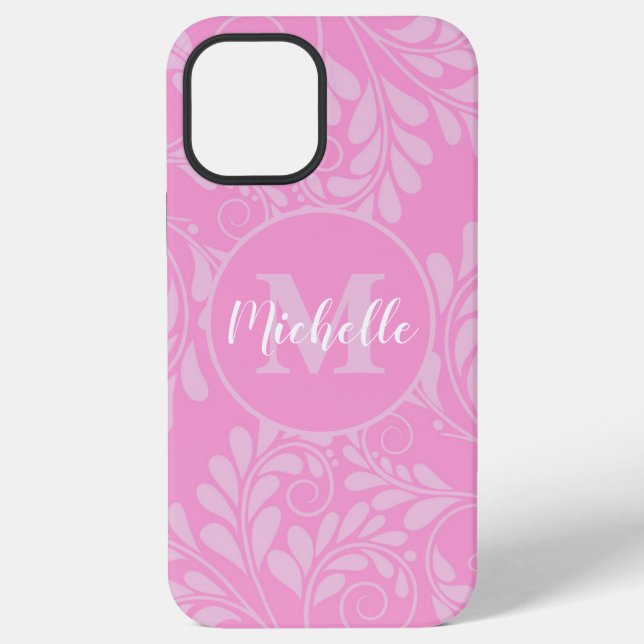 Rosa florale Hülle mit Initiale & Name iPhone Hülle (Rückseite)