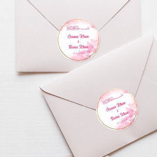 Rosa florale islamische Hochzeitsticker Runder Aufkleber