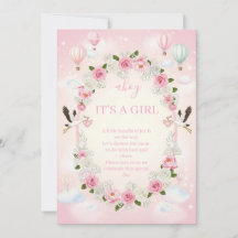 Rosa florale "It's a Girl" Babyparty-Einladung