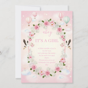 Rosa florale "It's a Girl" Babyparty-Einladung  Einladung