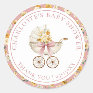 Rosa Florale Kinderwagen Baby Shower Aufkleber
