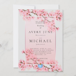 Rosa florale Kirschblüten-Hochzeitseinladung Einladung