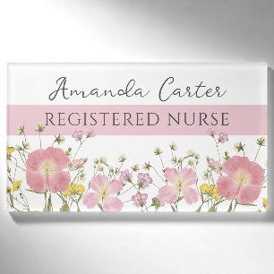 Rosa Florale Krankenschwester  Namenschild