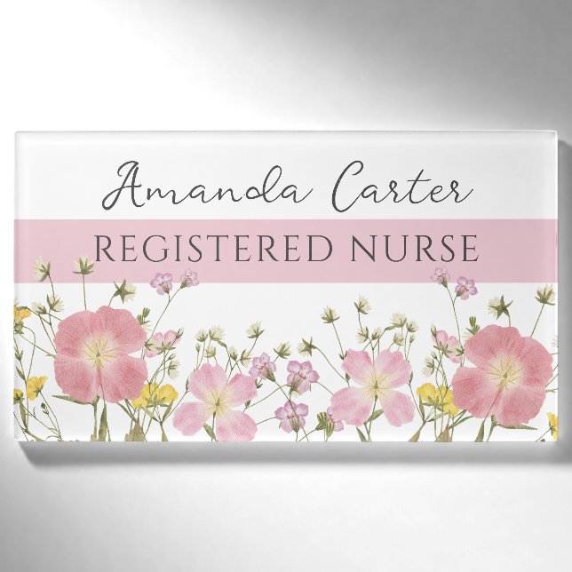 Rosa Florale Krankenschwester  Namenschild (Vorderseite)