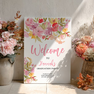 Rosa florale kühne handgemalte Abschlussbegrüßung Poster