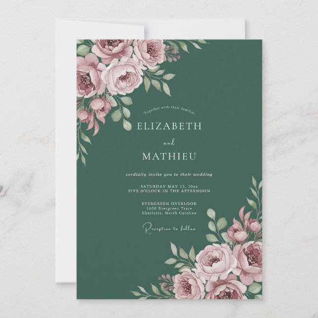 Rosa florale Kunst Hochzeit Einladung (Vorderseite)