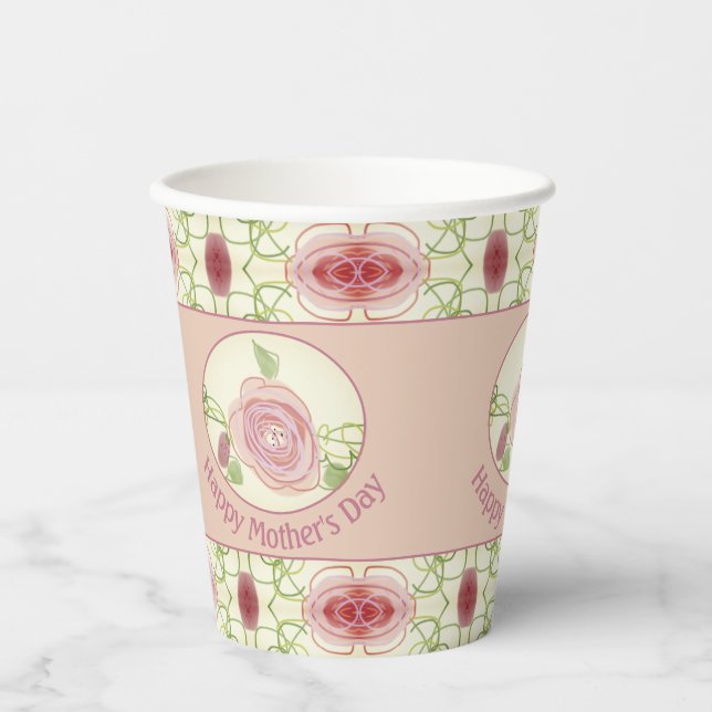 Rosa florale Kunst Pappbecher (Vorderseite)