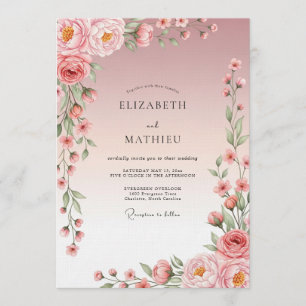 Rosa Florale Künstlerische Romanze Hochzeit Einladung