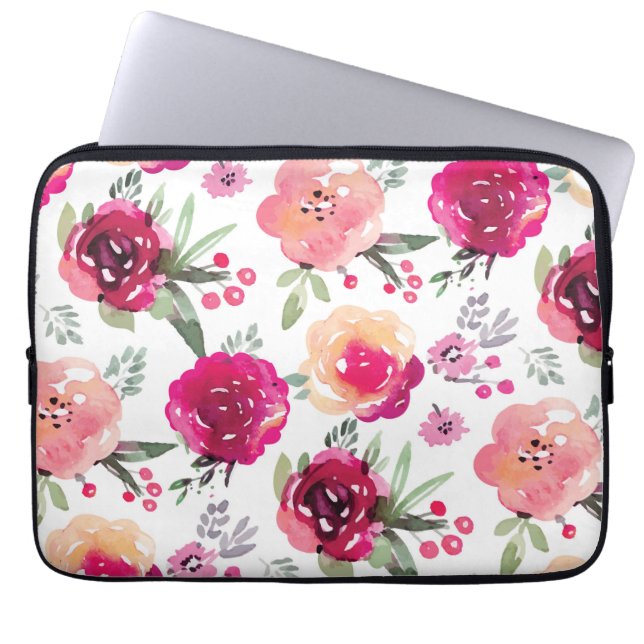 Rosa florale Laptop-Schläfchen Laptopschutzhülle (Vorderseite)