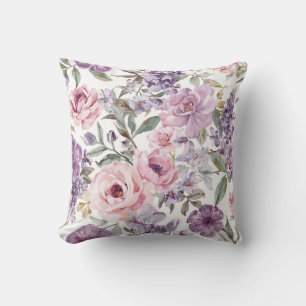 Rosa Florale Lavendel-Rose Wasserfarbe Lila Blume Kissen