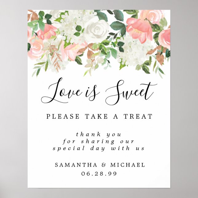 Rosa florale Liebe ist süße Hochzeit Dessert Bar P Poster (Vorne)