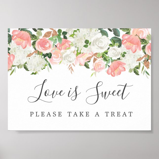 Rosa florale Liebe ist süße Hochzeitsabend Bar Sig Poster (Vorne)