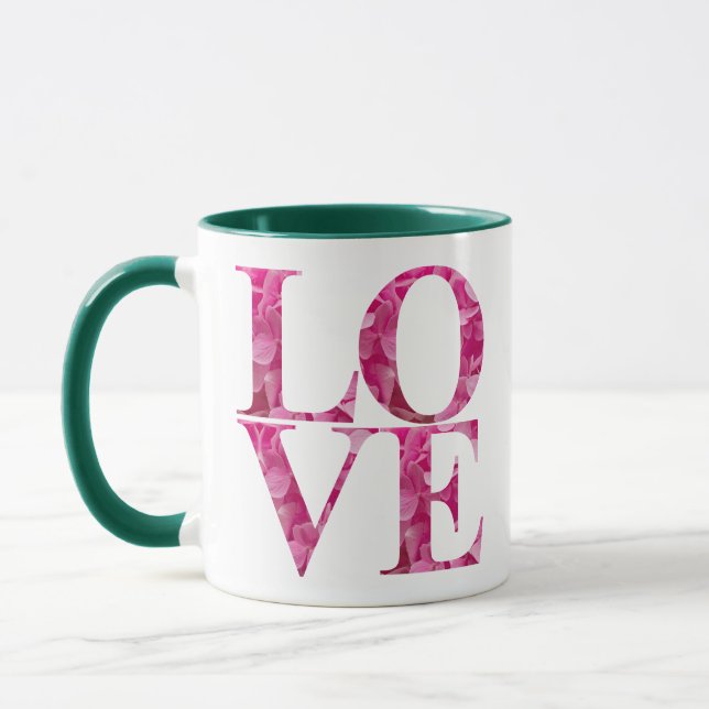 Rosa florale LOVE Quadrat Tasse (Links)