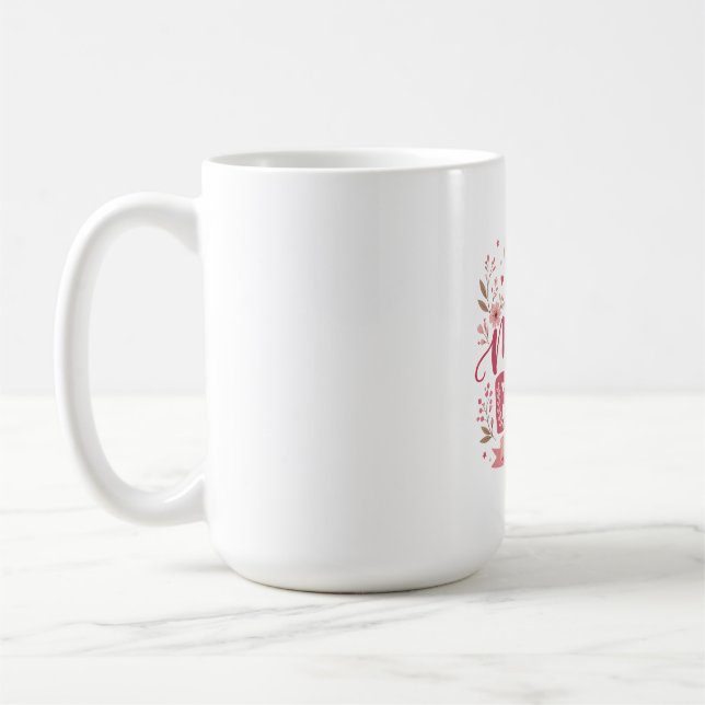 Rosa florale Mama-Bär-Botanik-Illustration Kaffeetasse (Links)