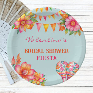 Rosa Florale Mexikanische Fiesta-Brautparty Pappteller