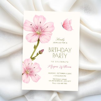 Rosa florale minimalistischer eleganter Geburtstag Einladung