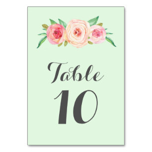 Rosa Florale Minz-Tischnummernkarten Tischnummer