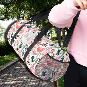 Rosa florale Mit Monogramm Groß Duffle Bag