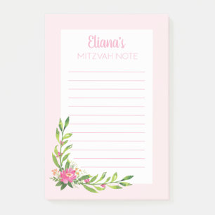 Rosa florale Mitzvah Hinweis: 4x6 Sticky Pad Post-it Klebezettel