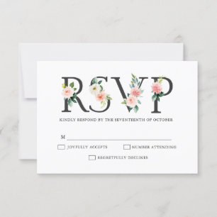 Rosa Florale Moderne Botanische Hochzeit RSVP Karte