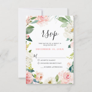 Rosa Florale Moderne Botanische Hochzeit RSVP Karte