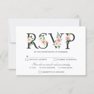 Rosa Florale Moderne Botanische Hochzeit RSVP Karte
