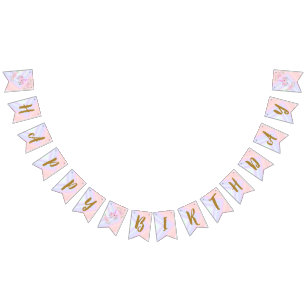 Rosa florale Moderne Einhorn Geburtstag Wimpelkette