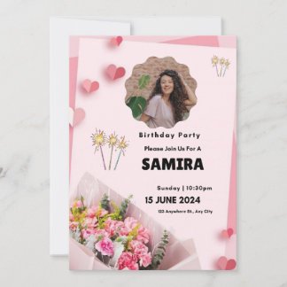 Rosa florale Moderne Geburt Einladung