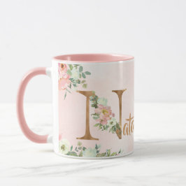 Rosa florale Monogramm n Aquarell mit Name Tasse