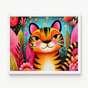 Rosa florale orange Tiger-Malerei Poster