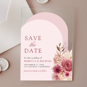 Rosa Florale Pampas-Tor-Braut Hochzeit "Save the D Acryleinladungen