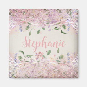 Rosa Florale Personalisierte Name Magnet