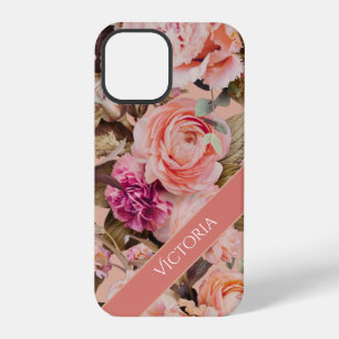 Rosa florale personalisierte Namen rustikal iPhone 12 Pro Hülle
