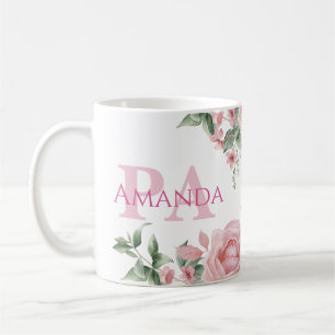 Rosa florale personalisierter Name PA Kaffeetasse