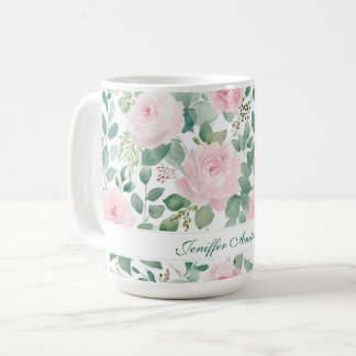 Rosa Florale Pink mit individuellem Namen Kaffeetasse