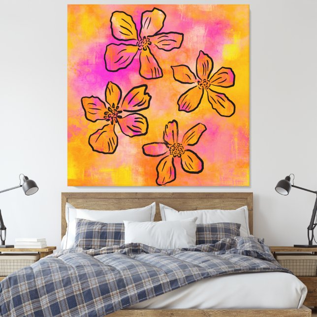 Rosa Florale Pop Leinwanddruck (Insitu (Schlafzimmer))
