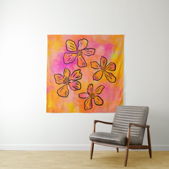 Rosa Florale Pop Wandteppich (Beispiel)
