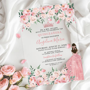 Rosa Florale Quinceanera Acryleinladungen