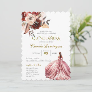 Rosa florale Quinceanera Einladung