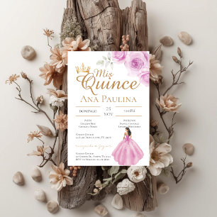 Rosa florale Quinceanera-Einladung Einladung