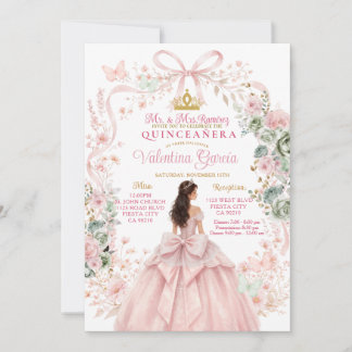 Rosa florale Quinceañera-Einladung Elegante Schlei Einladung